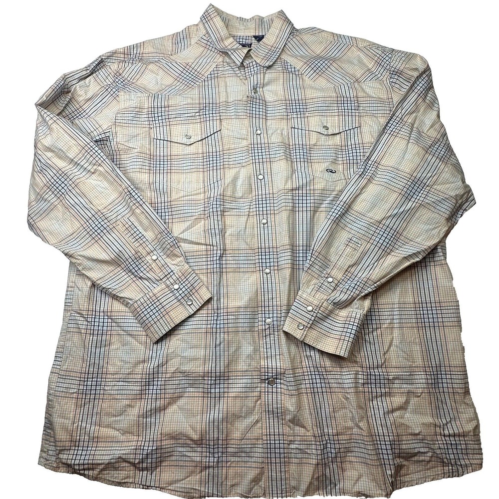 Roper Mens Western Shirt 2XLT Snap Button Long Sleeve Check Plaid White Orange